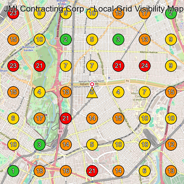 JMI Contracting Corp General Contractor GeoGrid ranking map for Bronx NY